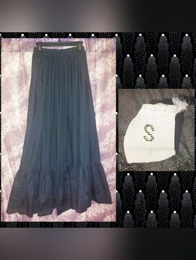 Unbranded Black Pull-On Soft Woven Tiered Maxi Skirt Sz Small